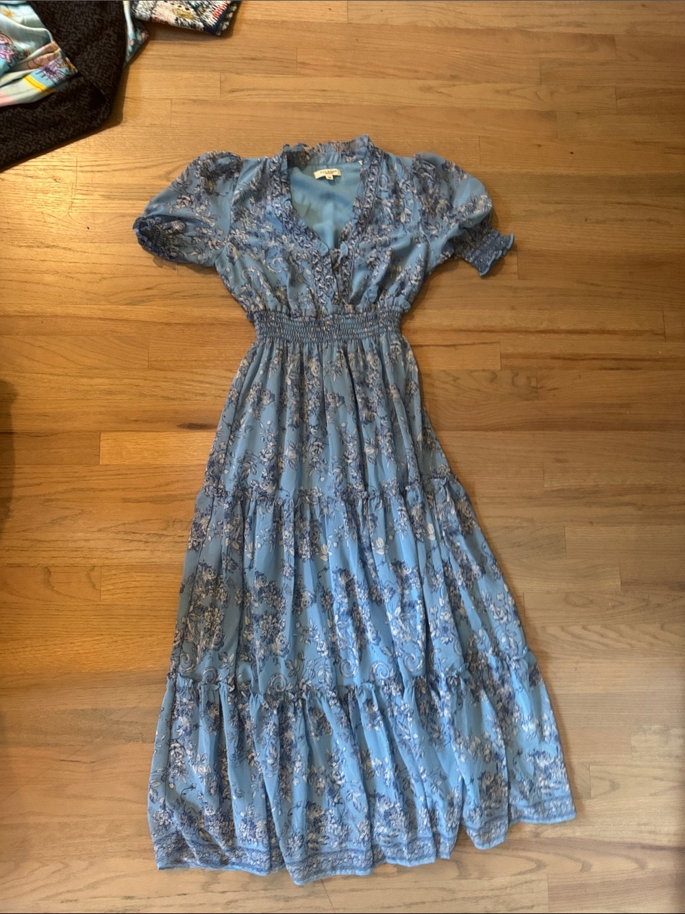 Max Studio Light Blue Floral Tiered Maxi Dress